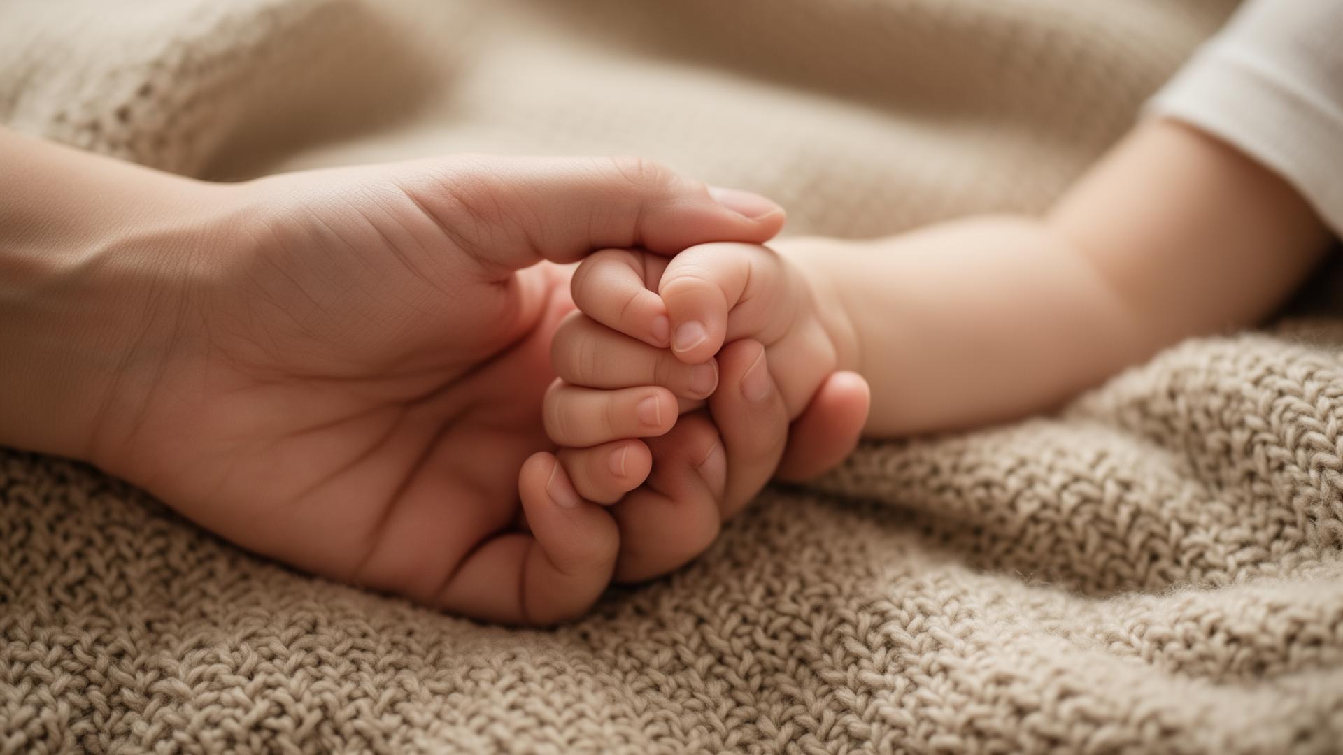 A parent holding their child's hand